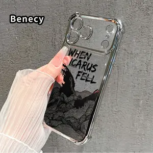 Icarus' Fallen Dream Pattern Phone Case for iPhone 17 Pro Max 16 15 Plus Air 14 13 12 11 E Electroplated Cover with Airbag Shockproof Soft Silicone Casing
