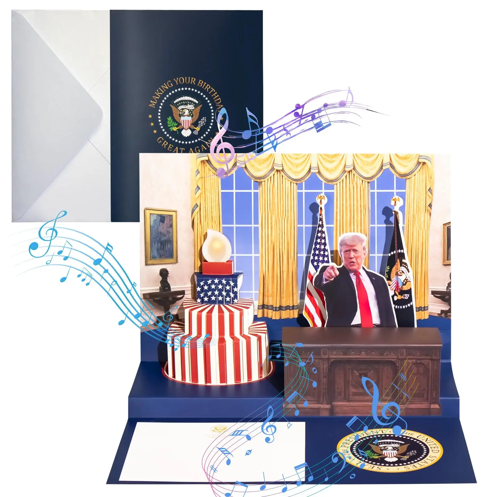 Pop Up Trump Birthday Card with Light & Sound - Greeting Card - Birthday - Oval Office