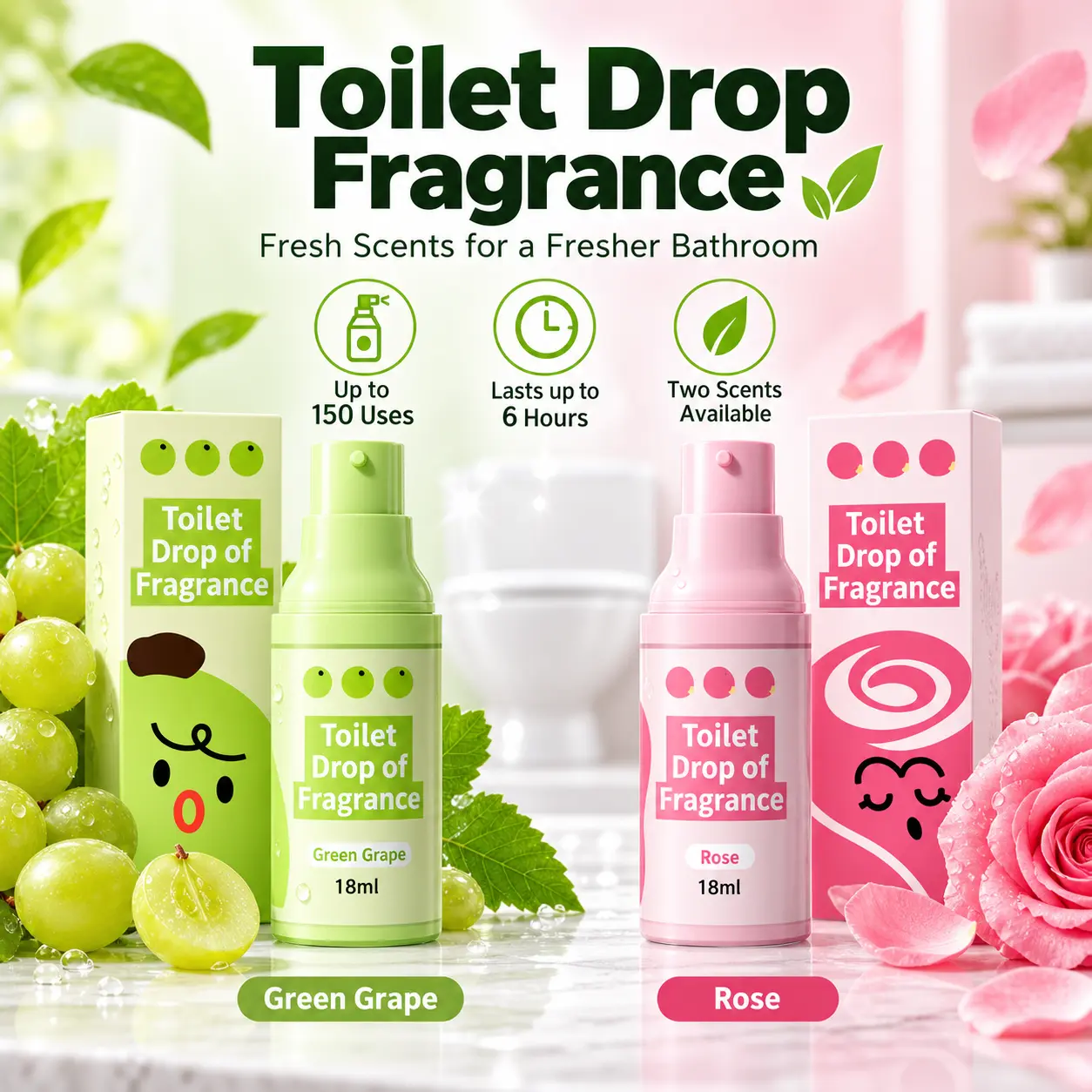 Toilet Drop Fragrance, 150 Uses & 6-Hour Long-Lasting Scent, Toilet Deodorizer & Odor Eliminator for Home, Family & Guest Bathroom, Toilet Freshener, Bathroom Deodorizer