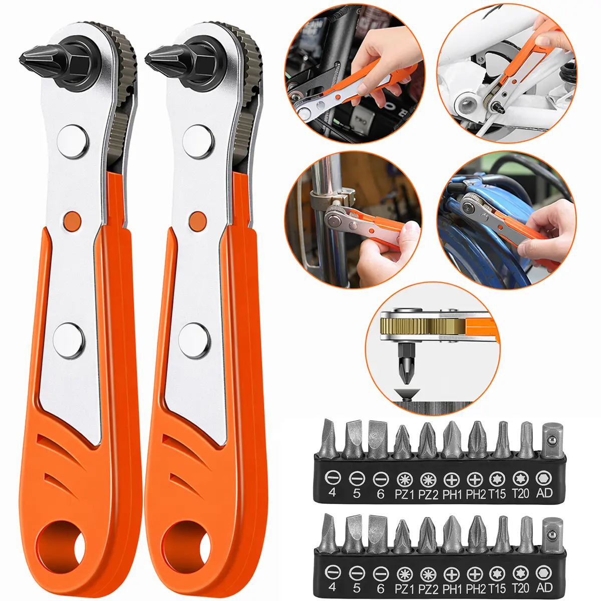 2-Pack 10 in 1 Mini Ratchet Set 10-Piece 1/4 Ratchet Right Angle Screwdriver 36-Tooth Small Portable Ratcheting Wrench Bit Ratchet For Tight Spaces Magnetic Suction Diy Repair Equipment