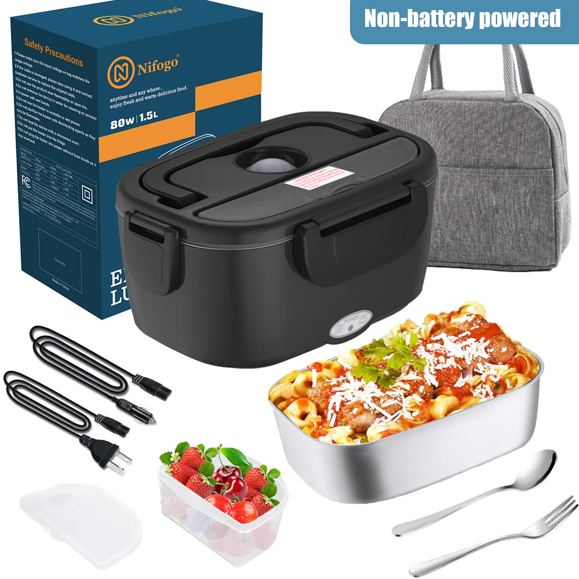 80W Fast Heating Electric Lunch Box - Leakproof Insulated Lunchbox with Spill-Safe Seal, Car-Ready Meal Warmer (110V/12V/24V for Home, Cars, Trucks), Thermal Lunch Boxes for Adults