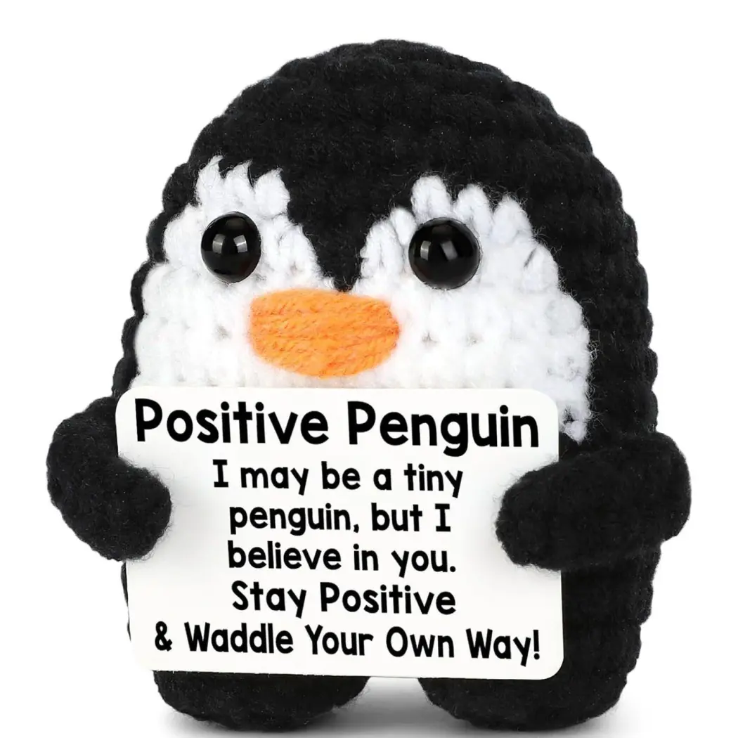 2-Piece Handmade Crocheted Yarn Kawaii Plush Mini Penguin Stuffed Animals - Soft Stress Reliever, Desk Decor Statue, Keychain Bag Charm, Unique Kids Gift