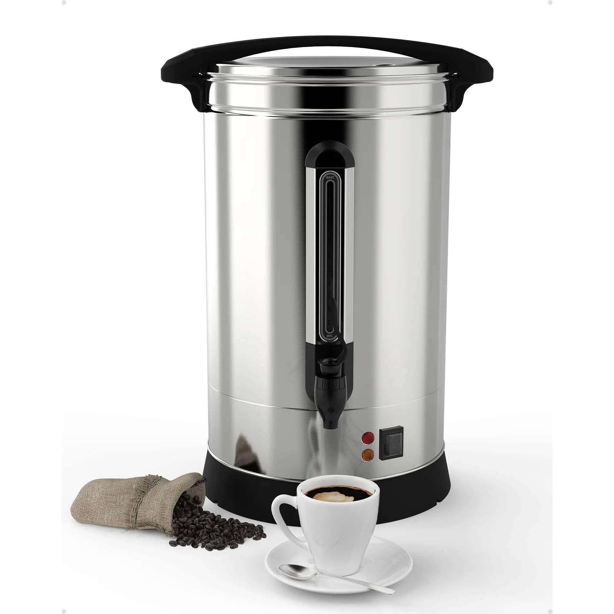 Fast Brewing, Large Capacity Commercial Coffee Urn, 120 Cup 18L Stainless Steel Electric Coffee Maker - Dripless Faucet, Hot Water & Beverage Dispenser, Easy Clean, Ideal for Catering