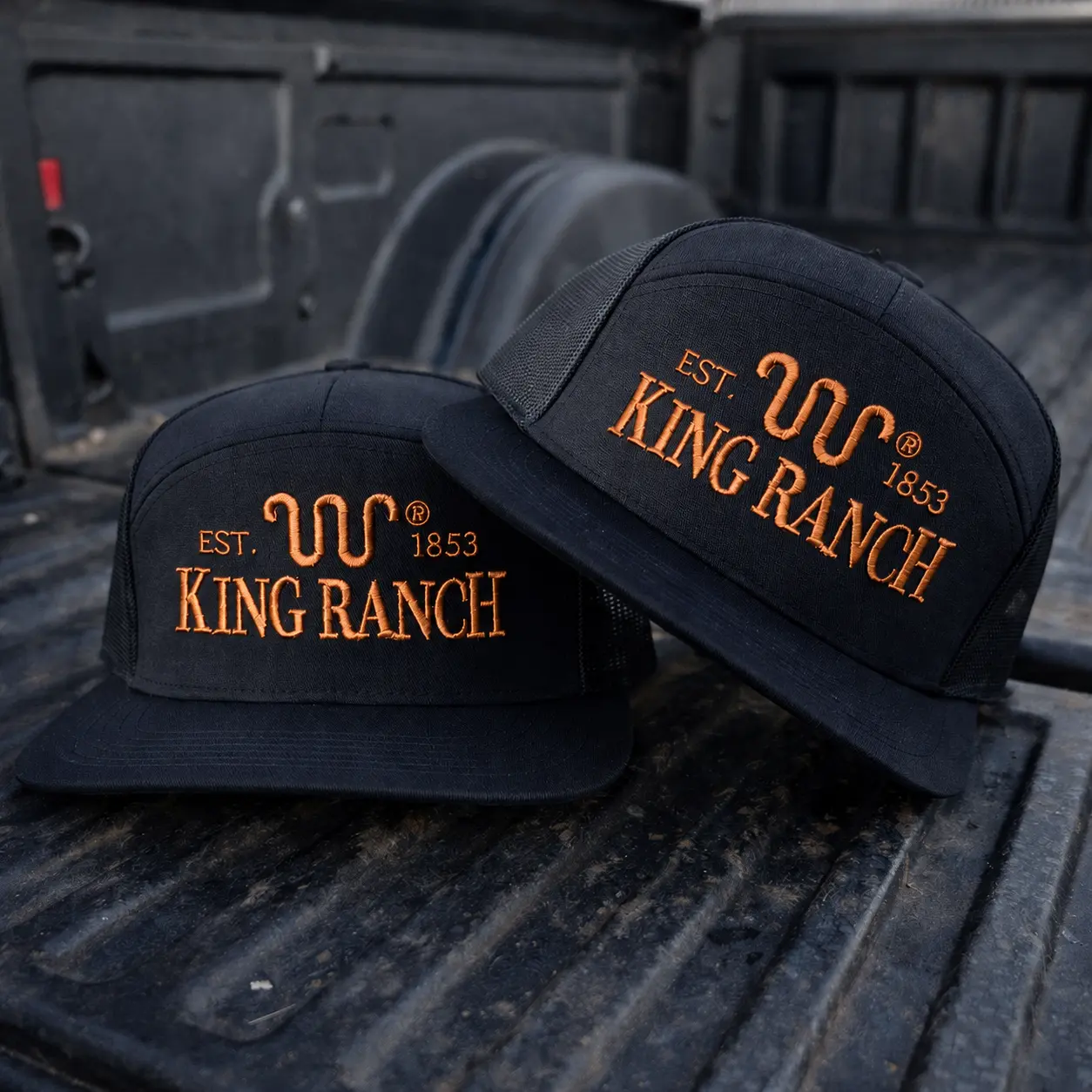 King Ranch Inspired 7 Panel Trucker Hat, White Camo Snapback Cap, Copper Embroidered Ranch Hat, Western Hunting Hat