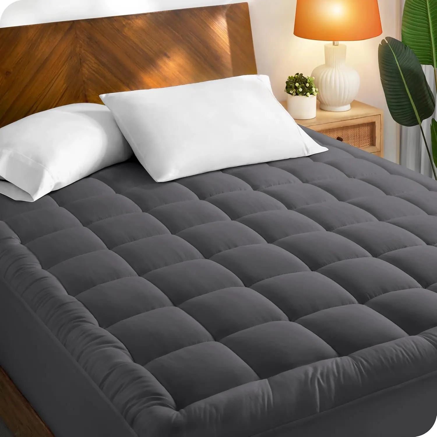 TIKTOK Shop Mattress Topper Queen for Back Pain Extra Thick Plush Pillow Top with Deep Elastic Pocket Black/white Machine Washable Supportive Fill Cool And Breathable