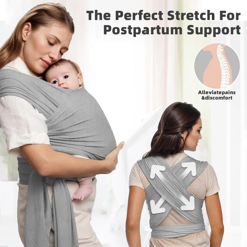 Hands-Free Baby Wrap Carrier, Soft Stretchy Sling for Newborn, Postpartum Support Baby Carrier, Breathable Lightweight Baby Wearing Wrap for Mom, Relieve Back Pain