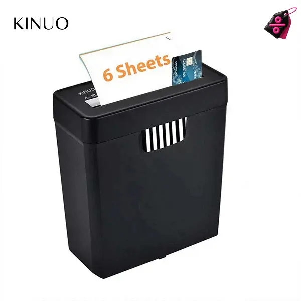 KINUO 6-Sheet Strip-Cut Mechanical Paper Shredder - P2 Security, Anti-Jam, Compact, 11L Wastebasket, Paper Shredder for Home Office, Fits Under Any Desk, Ideal for Tight Dorm Rooms