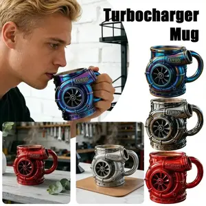 15-oz Stainless Steel Coffee Mug with V8 Turbo Engine Design, Punk-Style Novelty Drinkware, Unique Birthday Gift for Mechanics & Car Enthusiasts