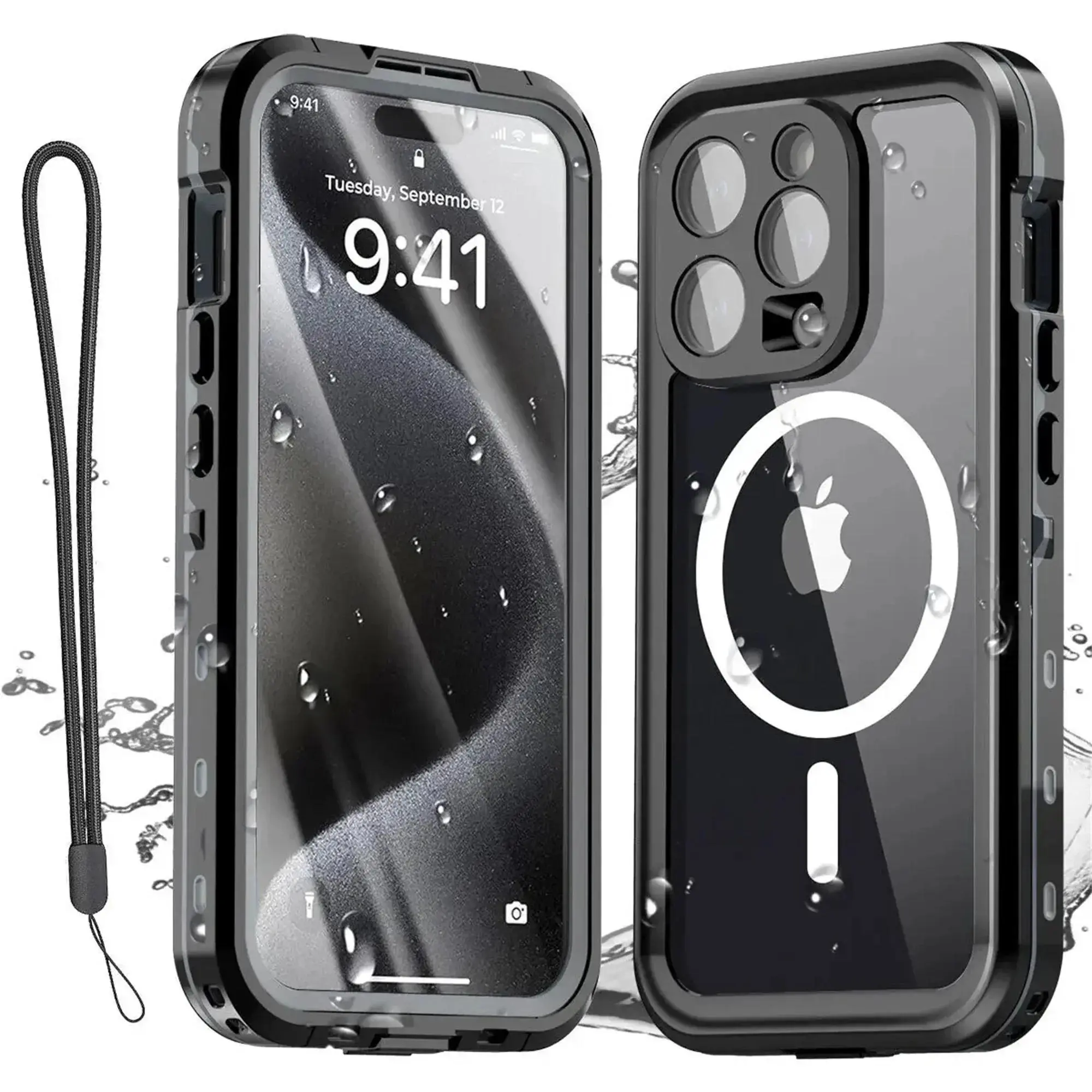 IP68 Waterproof MagSafe Magnetic Casing for iPhone 16,15 Pro Max,14,13 Pro Smartphones - Full Body Protective Cover for Handheld Cellphone Devices, Underwater Swimming & Diving Use