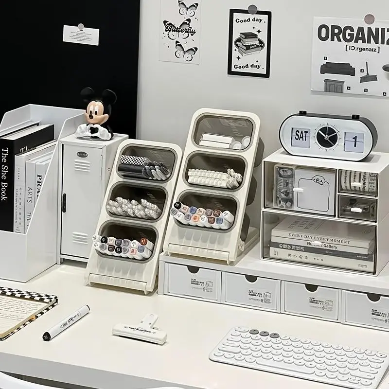 Large Capacity Desk Organizer Box, Student Desktop Pen Holder, Office Stationery Storage Rack, Slanted Insert Pen Bucket, Office Stationery Supplies, Desk Tidy, Desk Accessories, Work Organizer, Office Desk Accessory