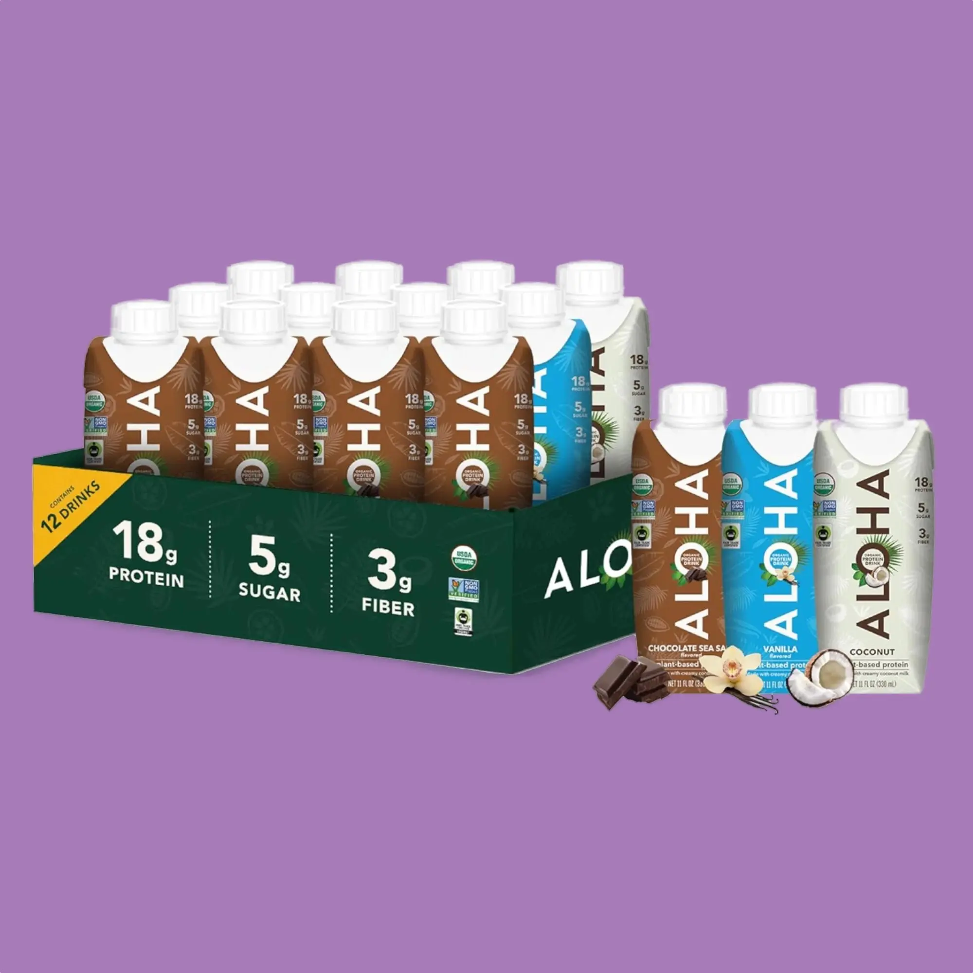 ALOHA Protein Drinks Variety Pack Beverage Coconut