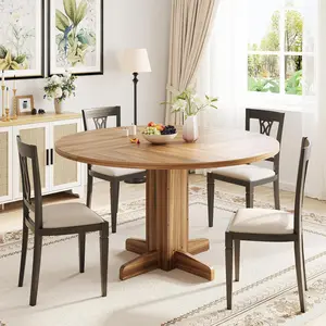 Garvee 47" Round Dining Table for 4-6 with Sturdy Pedestal Base, Wood Farmhouse Style Kitchen Table Ideal for Dining Room, Living Room, and Apartment Spaces