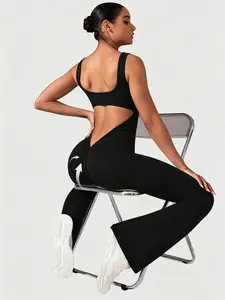 1/2PCS Women's Workout Stretch Flared Athletic Jumpsuit Sexy Back Hip Lifting Gym Yoga Jumpsuit，Suitable for All Seasons