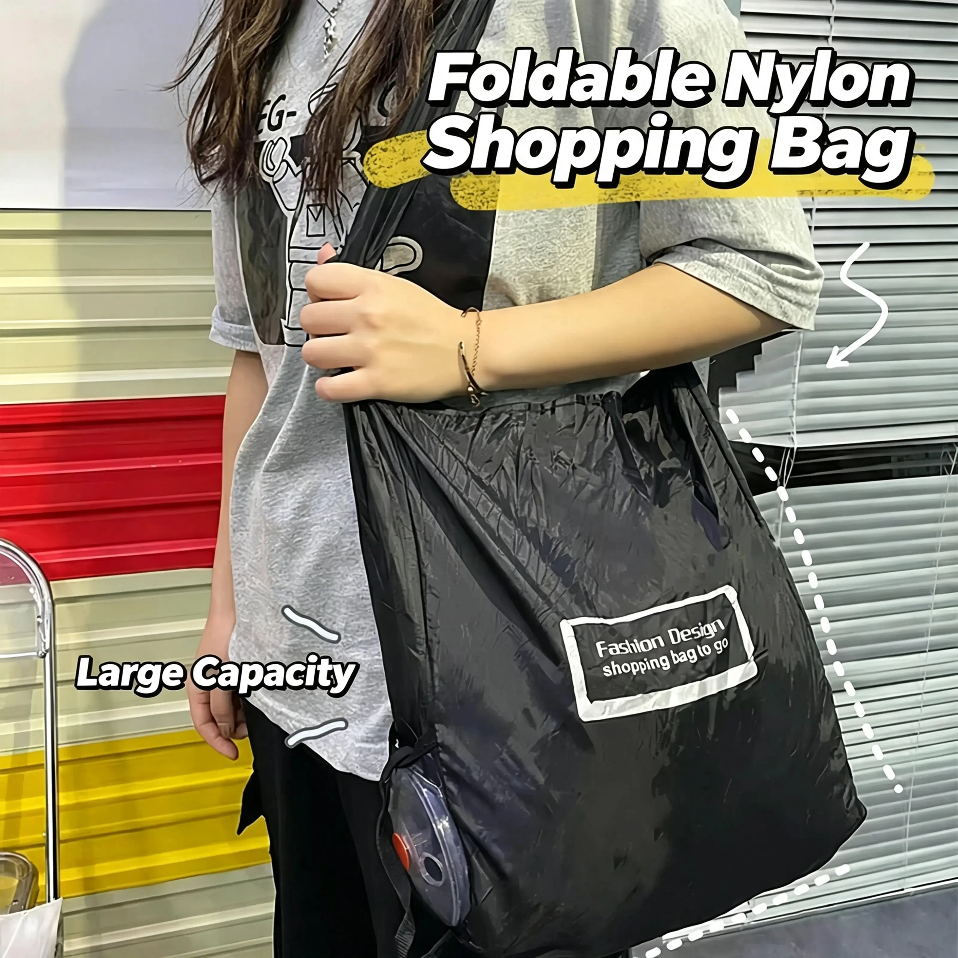 Portable foldable shopping bag, 1-pack mini expandable large-capacity reusable bag, reusable grocery bag, compact portable storage bag suitable for travel, outdoor, home, and office use, travel essential, reusable shopping bag