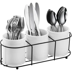 3-Piece Silverware with Rack, Utensil Holder Flatware Cutlery Organizer for Table, Cabinet or Pantry