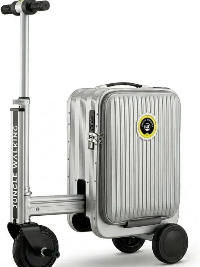Silver Rideable Electric Carry-On Luggage for Family, 20" 250W Motor Suitcase with 8 MPH Speed, 5 mi Range, Removable Battery, TSA Combination Lock, USB Port, Built-In Compartments, Max Load 240 lbs