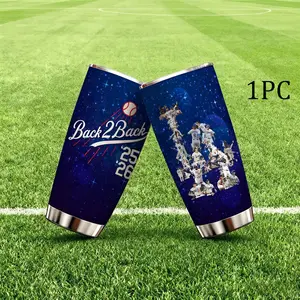 1 Pc 20oz double wall stainless steel skinny vacuum cup, Tumbler, Thermal cup, leak proof insulated mug, Insulated travel drinkware, keeps hot 12 hours and cold 24 hours, baseball back to back design, gift for women and men, baseball fans