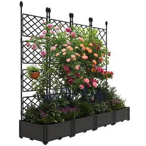 [FLASH SALE] Garvee 4Pcs Plastic Plant Box with Metal Trellis, Raised Garden Bed with Trellis Planter for Climbing Plant Outdoor Raised Planter Box Privacy Screen for Patio Balcony,Planter Box for Backyard Patio