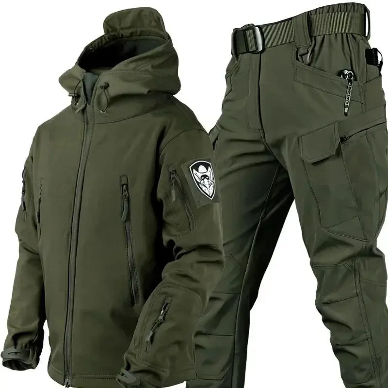 2026 Men's Winter Waterproof Tactical Suit Set All Weather Camouflage Hunting Gear 2 Piece Fleece Lined Hooded Jacket & Multi Pocket Combat Pants Outdoor Cold Thickened Utility Set, Men's Hoodie, Casual Jacket