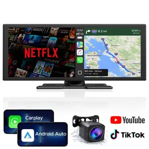 【Valentines】VOLAM 10.25" Wireless CarPlay Screen — Supports Netflix, YouTube, TikTok apps, 720P Parking Backup Camera, split-screen app display, ideal for navigation and in-car entertainment Compatible with iPhone 8–15+ and Android 11+