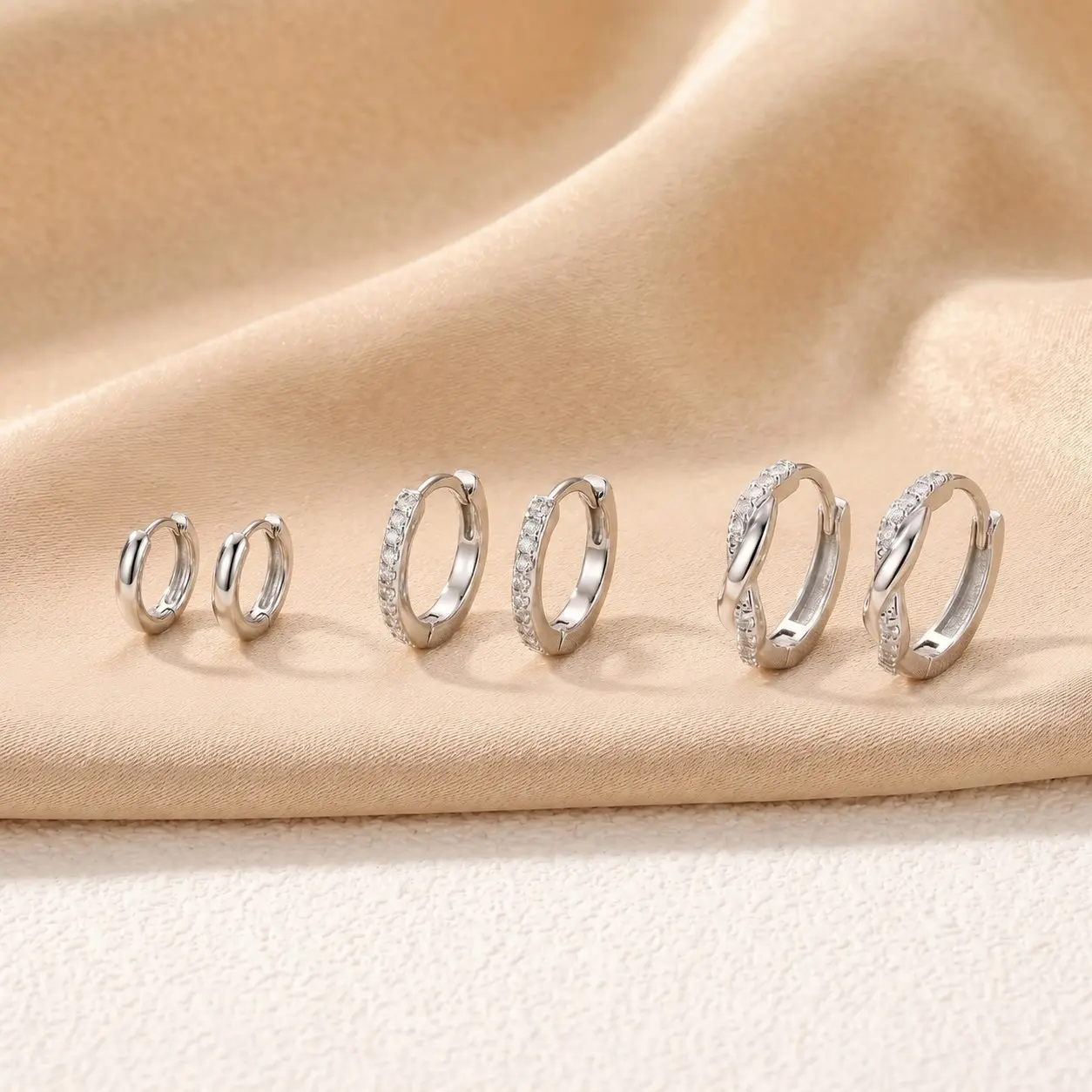 3 Pairs Silver Tone Huggie Hoop Earrings Set for Women, 8–12mm Lightweight Small Hoops, Stackable Minimalist Everyday Jewelry Gift