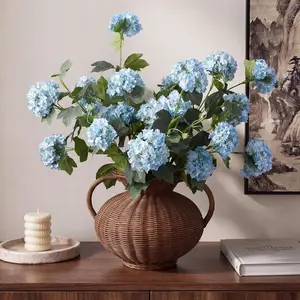 4 Pcs 33" Tall Artificial Snowball Hydrangea Flowers, Silk Hydrangeas with 20 Heads Long Stem for Tall Vase Decor, Wedding Table Centerpiece, Outdoor Living Room Arrangement(White Blue)