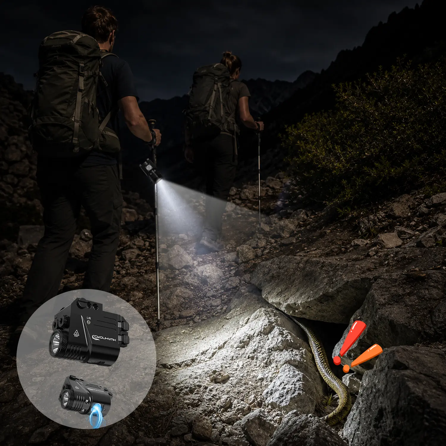 650lm Dual-Laser Handheld LED High Lumen Outdoor Flashlight for Adults, Left-Right Laser Design, 200m Range, Waterproof Tactical Accessories Flashlight, Ideal for Camping