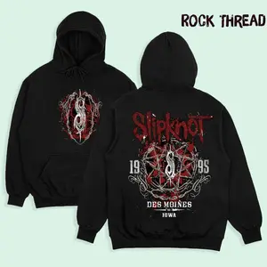 Retro Vintage Band Tees x Slipknot 1989S Des Moines Double Print Side Hoodie, 90s Records Rock Cotton T-shirt and Sweatshirt, Music Tour Merch Gift for Him Gift For Her Y2K Clothing