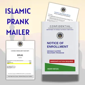 Funny Gag Mailer | Mosque Slipper Recovery Program | Prank Letter | Anonymous Joke Gift | Muslim Humor Envelope | Islamic Gift