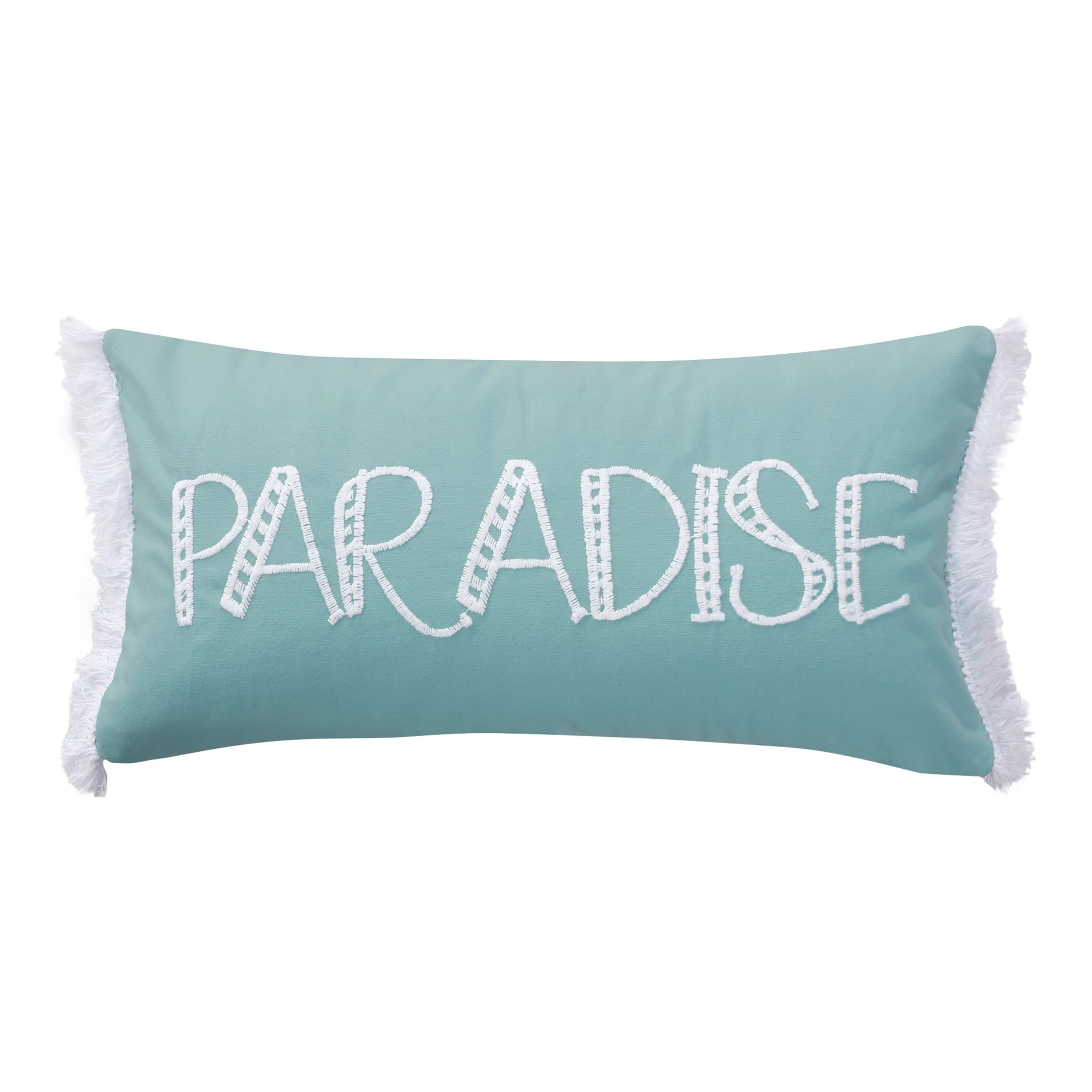 Levtex Home Embroidered San Sebastian Paradise Pillow - White Fringe Trim, Paradise Motif, Feather Fill Decorative Throw Pillow for Bedding & Living Room, Embroidery
