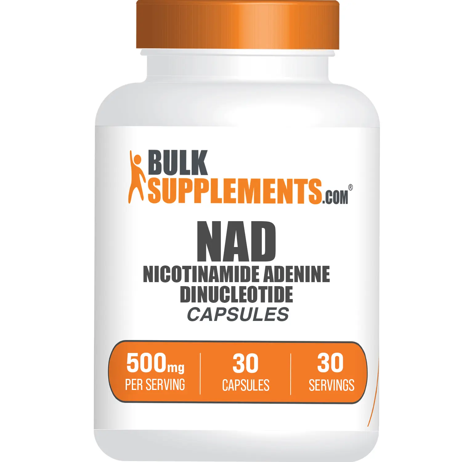 BulkSupplements NAD Nicotinamide Adenine Dinucleotide Capsules - Sugar, Gluten & Dairy Free, Bovine Gelatin - Dietary Supplement for Body Health, Metabolism Support - 500mg per Serving, 30 Capsules - Fits Daily Wellness Habits