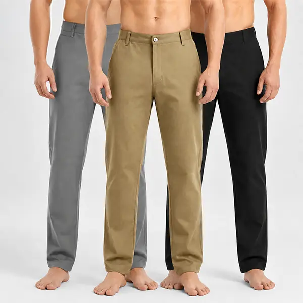 Men’s 3-Pack Classic Fit Casual Pants, Stretch Straight-Leg Dress Pants for Work, Golf, Travel, and Everyday Wear