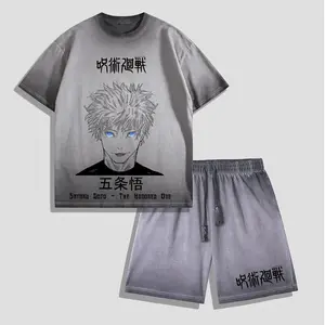 Satoru Gojo Jujutsu Kaisen Oversized Washed T-Shirt Set, Retro Anime Casual Outfit, Summer Streetwear