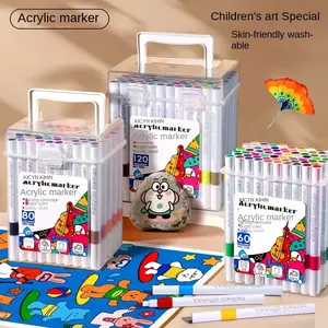 Colors Acrylic Paint Marker Pen Set,Water-Washable, Non-Bleeding, Layerable Acrylic Markers for Primary School Students - Waterproof, Bucket-Packed Colored Pens