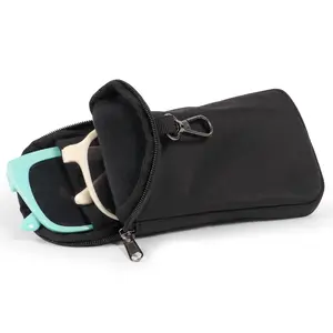 Compact 2-in-1 Double Glasses Case with Dual Compartment, Clip, and Zipper for Sunglasses, Reading Glasses
