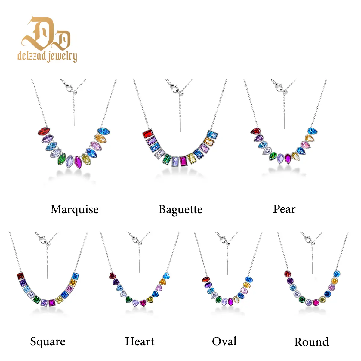 【Birthstone Collection】Delzzad 14K Gold-Plated Diverse Family Birthstone Necklace for Her Zirconia Pendant Necklace Jewelry Copper Chain Perfect Anniversary Engagement Wedding Valentine's Day Christmas Birthday Gift
