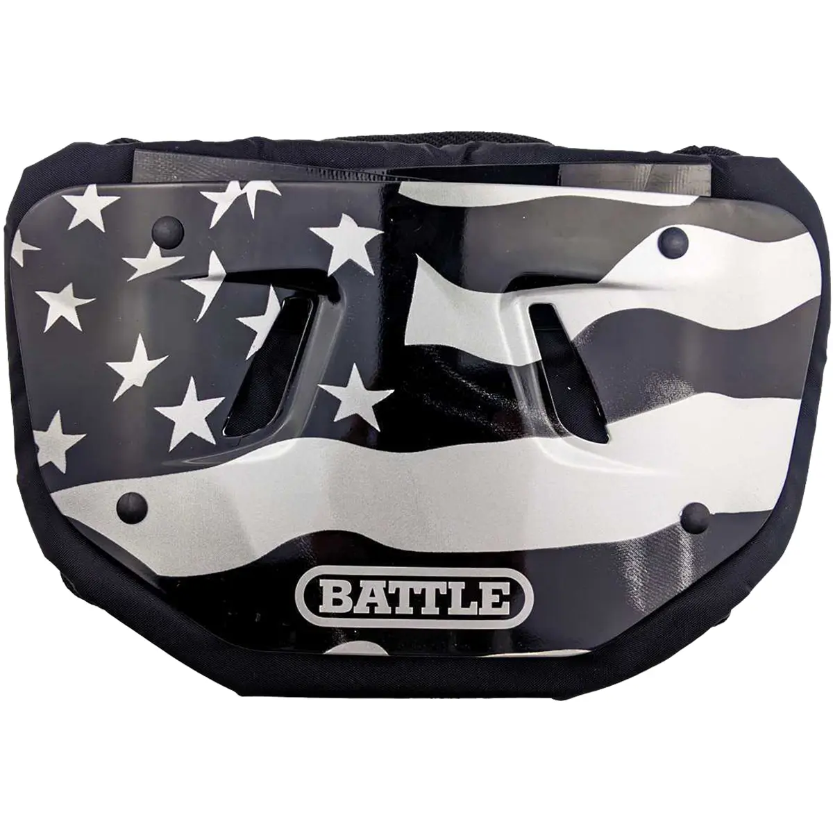 Battle Sports American Flag 2.0 Chrome Football Back Plate - Black/White, Curved Design, Protective Gear