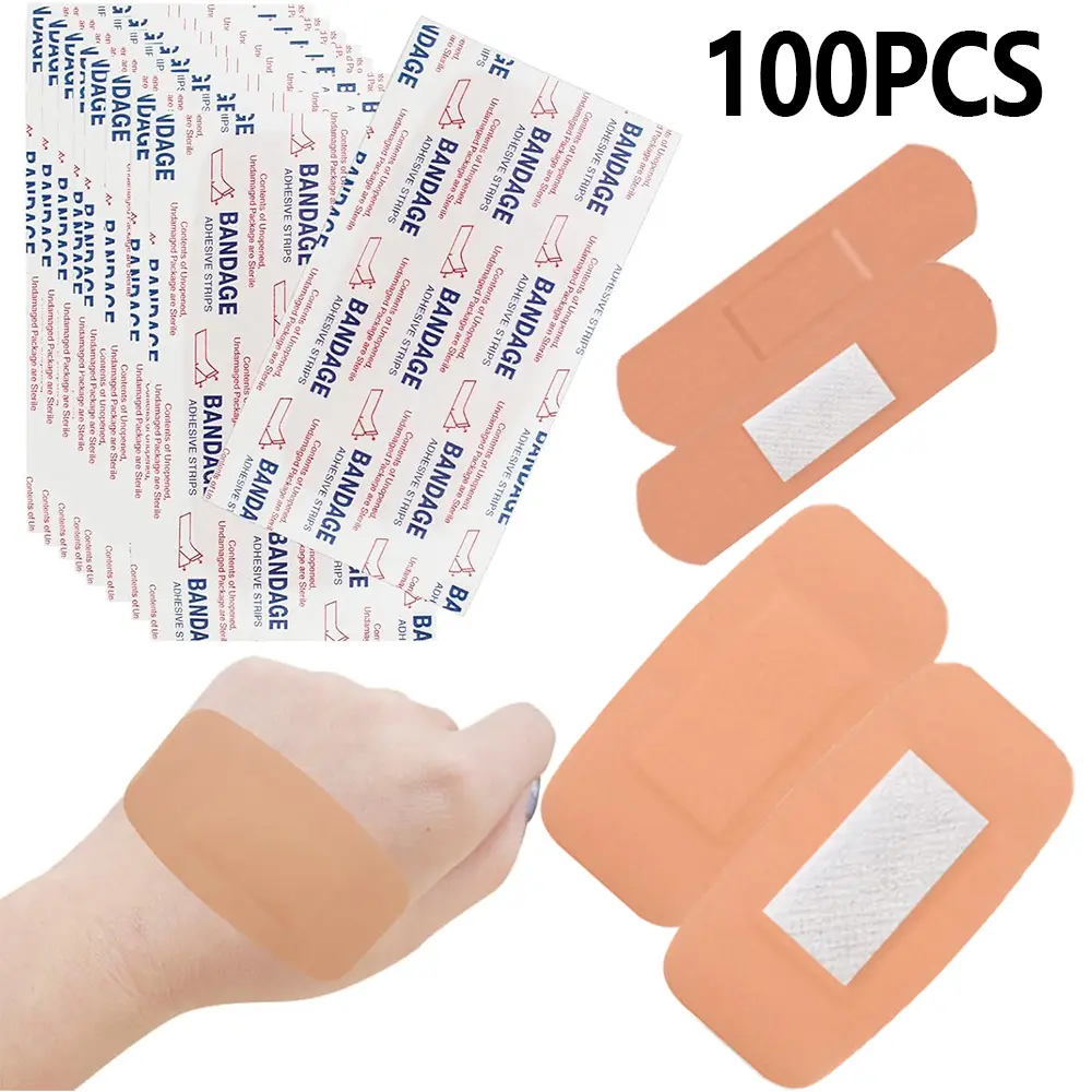 100pcs Waterproof Bandages Bulk 2 Sizes - Mixed Standard & Large Adhesive Strips, Super Stretchy Shower Proof First Aid Kit Refill Sterile Latex-Free