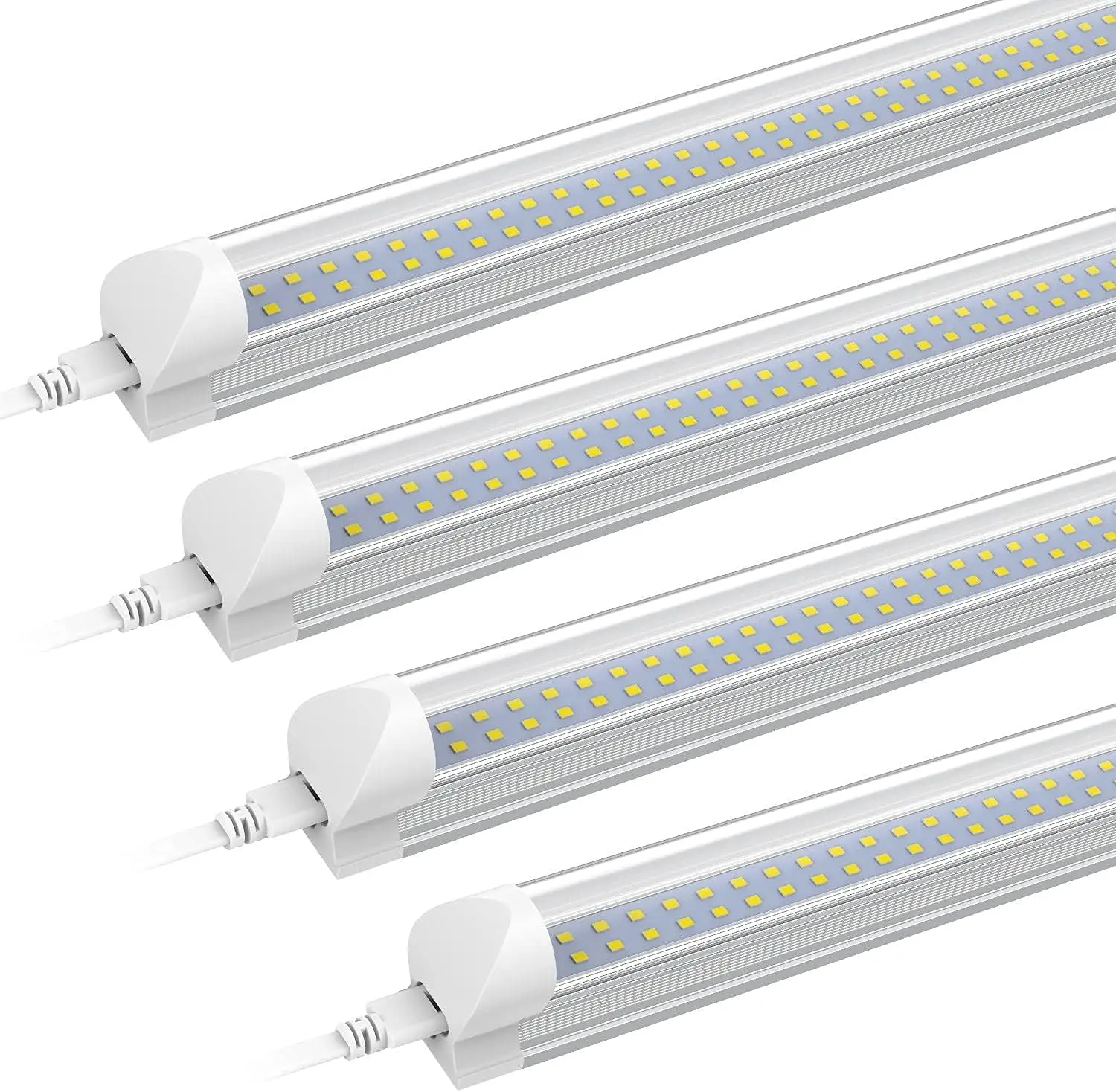 SHOPLED 8FT LED Shop Light - 72W 9360LM 6000K Cool White Ceiling Light Fixtures, Flat Dual Row T8 LED Tube Lights, 8 Foot LED Shop Lights for Garage, Warehouse, Plug and Play, 4 Pack