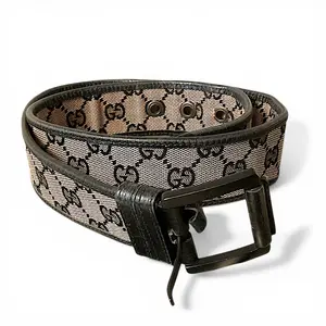 Pre-owned Gucci Vintage Canvas Monogram Print Belt, Black