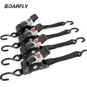 SOARFLY Retractable Ratchet Straps - Heavy Duty 1" x 10' Tie Downs (2 or 4 Pack) for Truck, Trailer & Cargo