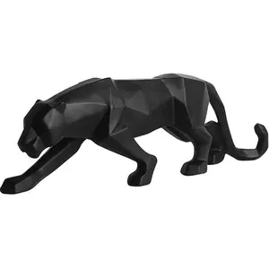 Matte Black Panther Sculpture - Modern Geometric Home Decor