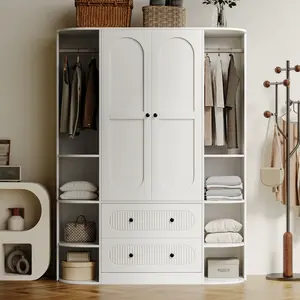 TOKSOM Armoire Wardrobe Closet 68.89" H, 3 Doors Bedroom Wooden Wardrobe with 4 Storage Shelves and Hanging Rod, Clothing Storage Cabinet Organizer Combination, White&Black
