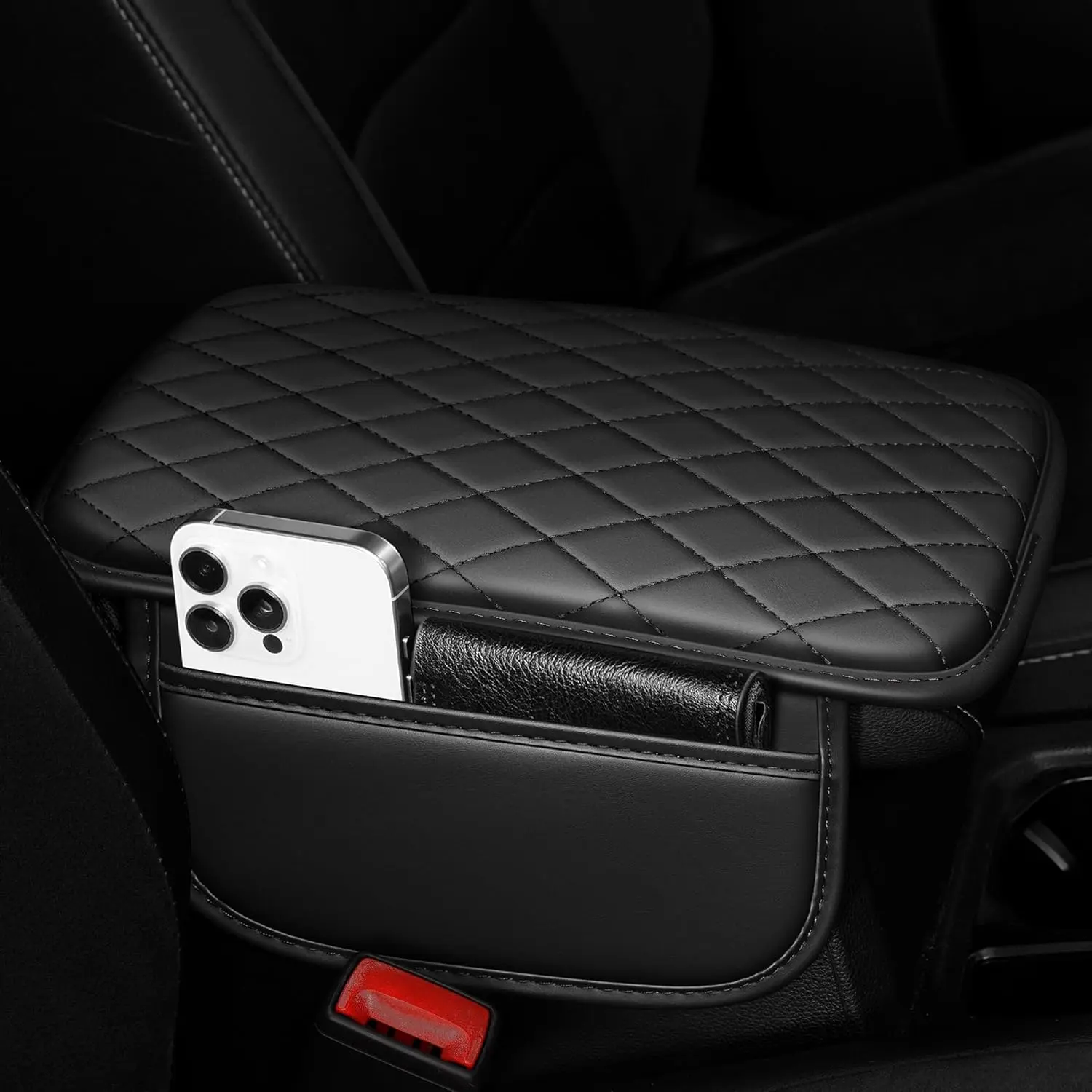 Universal Leather Car Center Console Cover ArmrestCushion Pad Soft Comfortable Anti-Scratch Non-SlipWaterproof Auto Arm Rest Protector Fit Most Cars SUVTruck