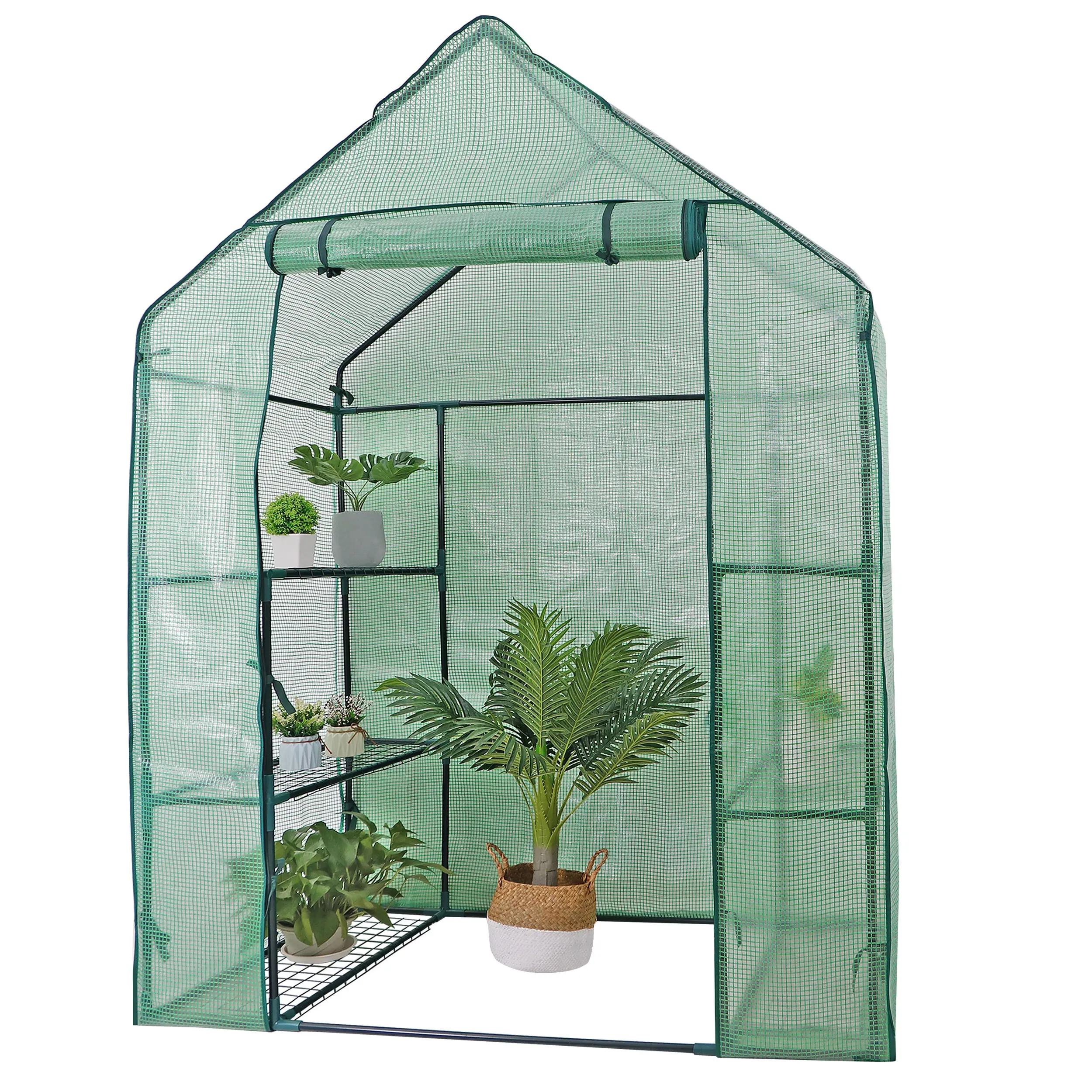 Zeny 3-Tier 6-Shelf Mini Walk-in Greenhouse - Garden Plant Supplies with Metal Frame, Roll-up Zipper Entry Door, Indoor-Outdoor Portable Detachable Plant Growing Set, Indoor Gardening System Kit