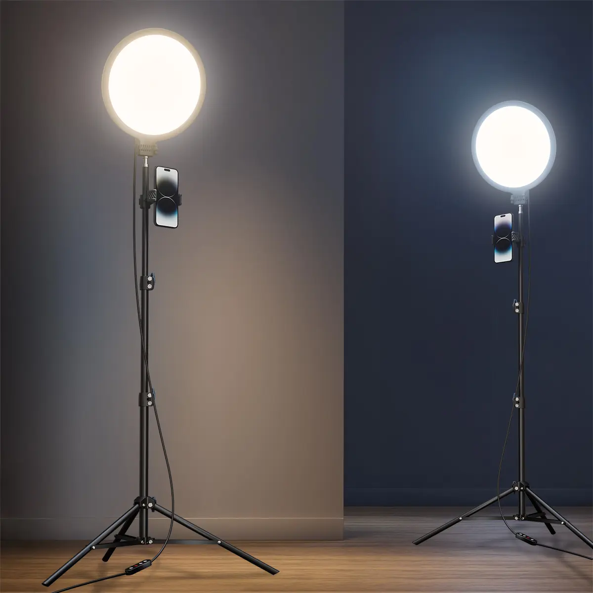 Weilisi 10.5" Ring Light with 69" Tripod Stand and Phone Holder Kit, Full-Screen Zoom Lighting for Video Recording, Makeup, Live Stream, Dimmable LED Selfie Ring Light Tripod for iPhone with Remote