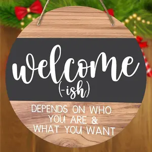 Letter Pattern Wooden Welcome Sign, 1 Count Modern Simple Rustic Design Round Hanging Sign, Hanging Decor for Home Front Door Wall Porch, Home Decor