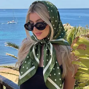 90x90cm Green Polka Dot Satin Head Scarf for Women Hair Silk Feeling Bandana Hair Wrap for Sleeping Satin Bonnet Alternative Luxury Neck Scarf for Braids and Curly Hair Protection Fashion Shawl for Travel Handbag Decoration Lightweight Soft Headpiece