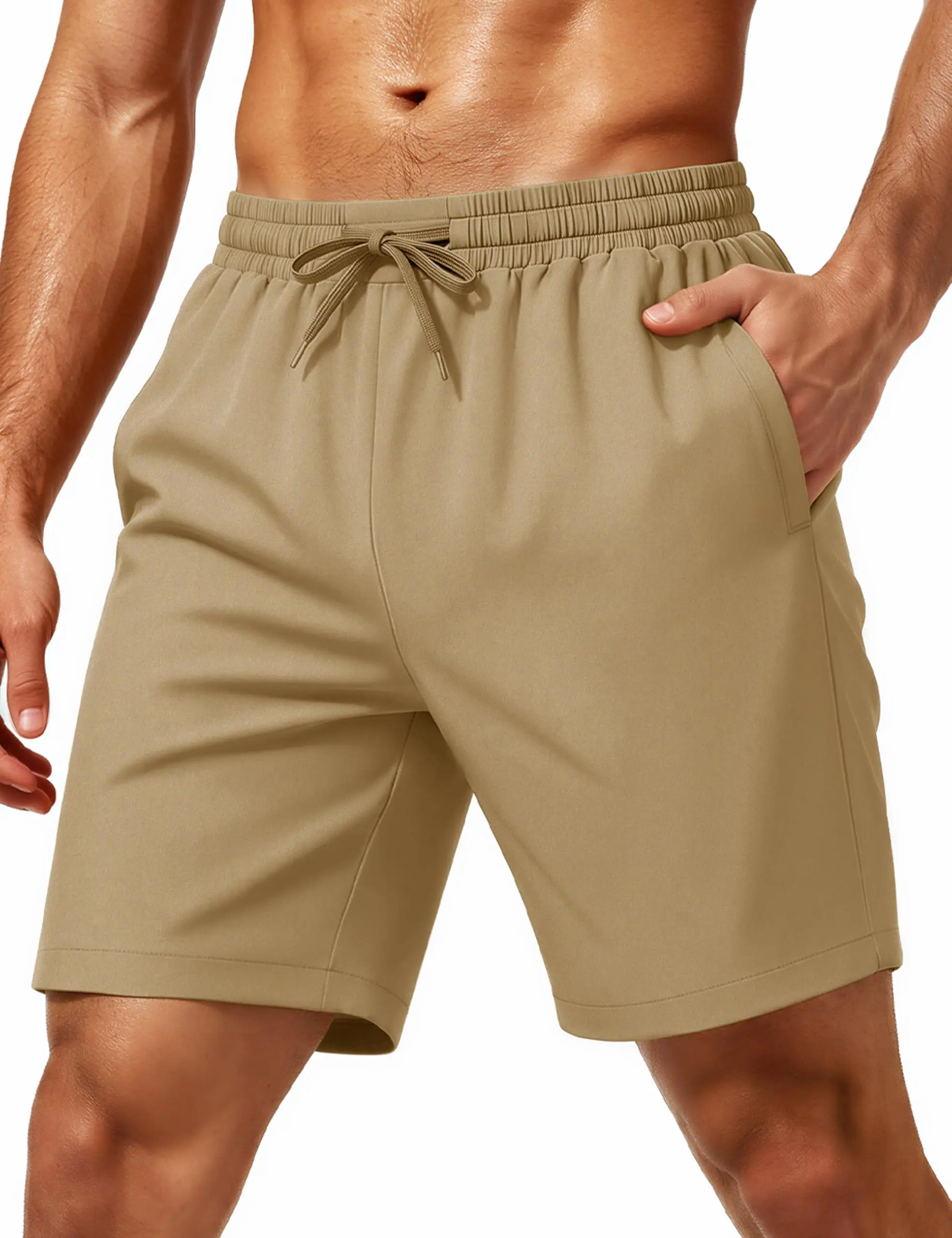 Male 7 in Athletic Running Shorts, Quick Dry Polyester Blend Workout Gear, Deep Pockets for Gym Basketball Sport