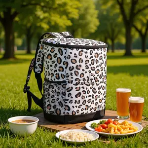 Leopard Print Cooler Backpack, Large Capacity Insulated Cooler Bag, Leak Proof Waterproof Soft Sided Cooler for Beach, Camping, Picnic, Outdoor Travel